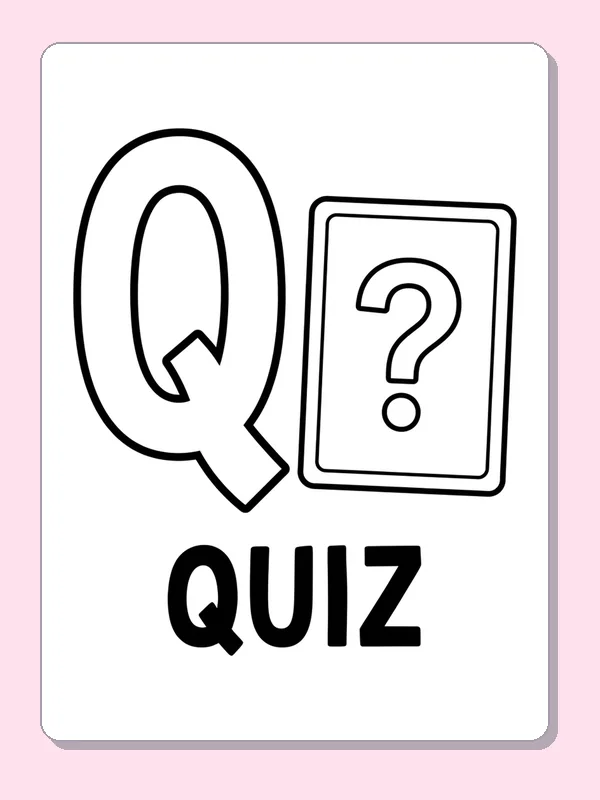 A question-mark card sits beside a large Q; the short word QUIZ is printed beneath in bold letters