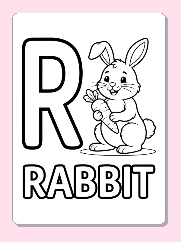 R is for rabbit coloring page preview