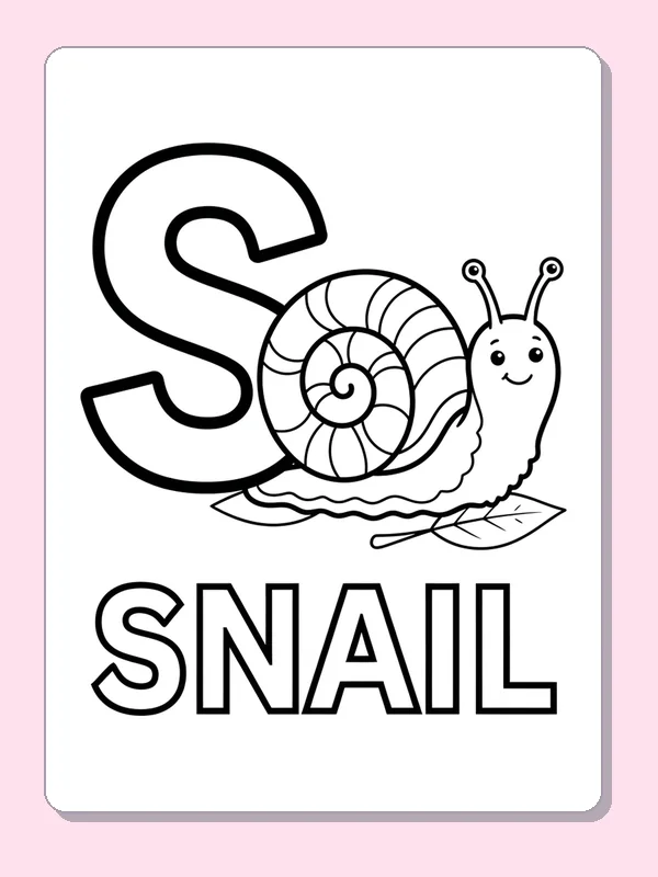 A snail with a spiral shell stretches beside a large S, offering one continuous curve to follow