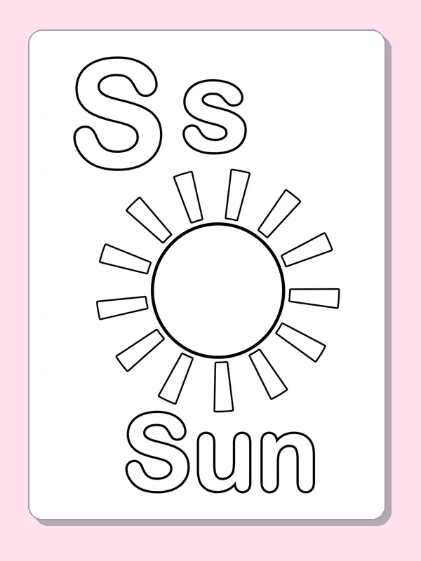 A simple sun with long rays sits below uppercase and lowercase S, above the outlined word Sun