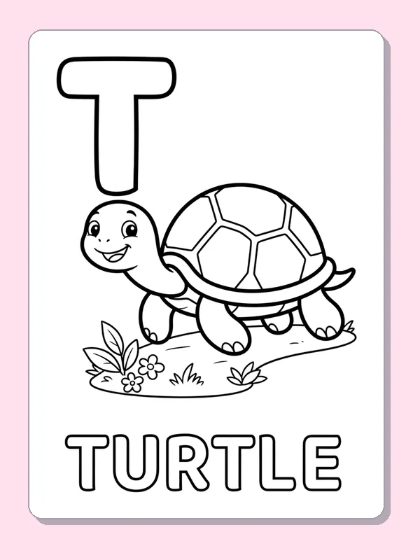 T is for turtle coloring page preview