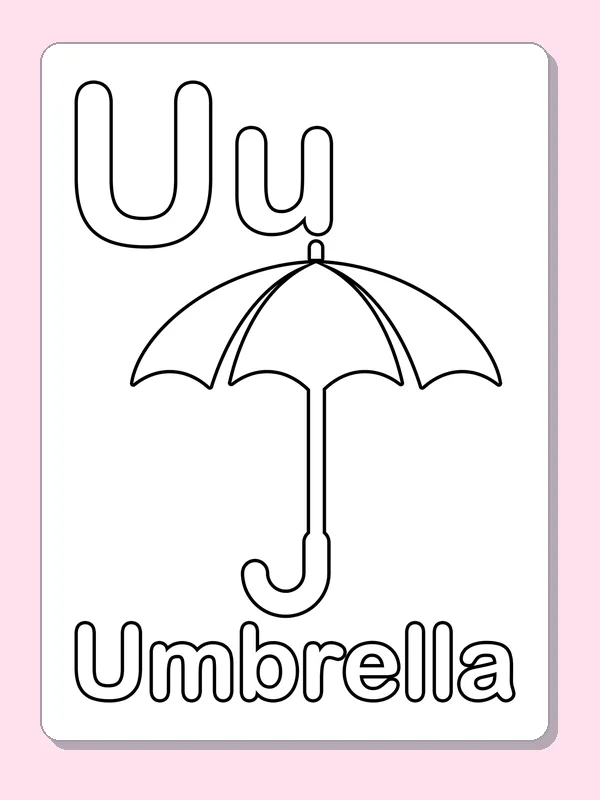 An open umbrella with a curved handle sits beneath uppercase and lowercase U, above the outlined word Umbrella