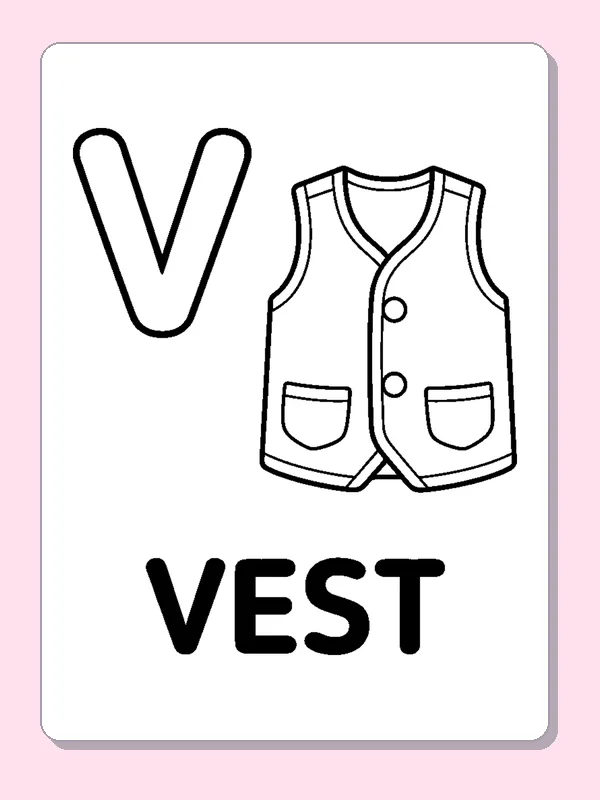 A buttoned vest with two pockets sits beside V above the bold word VEST, ready for a patterned design
