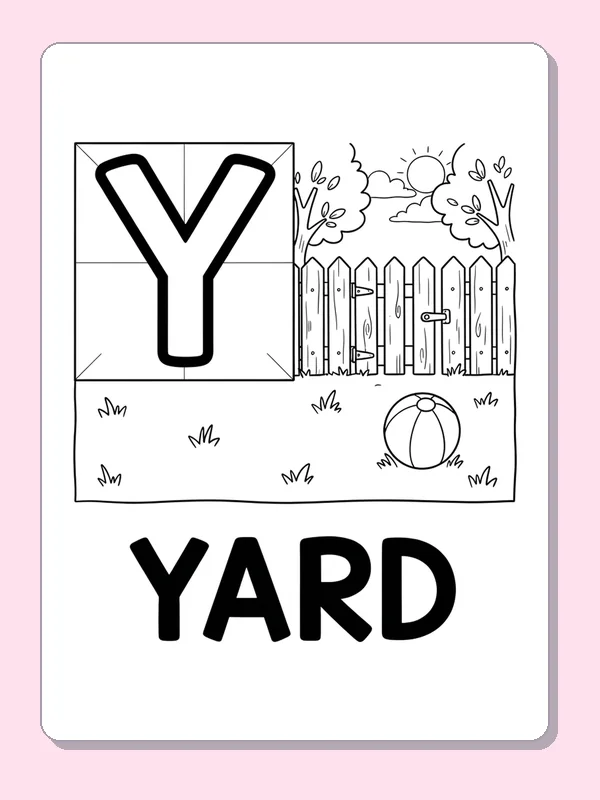 Y is for yard coloring page, printable black and white picture