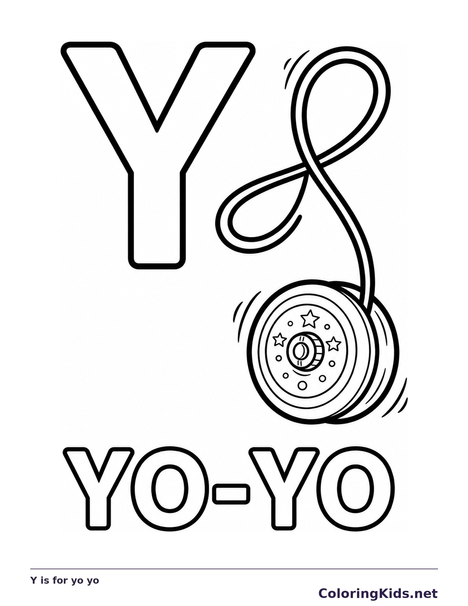 Y is for yo yo coloring page, printable black and white picture
