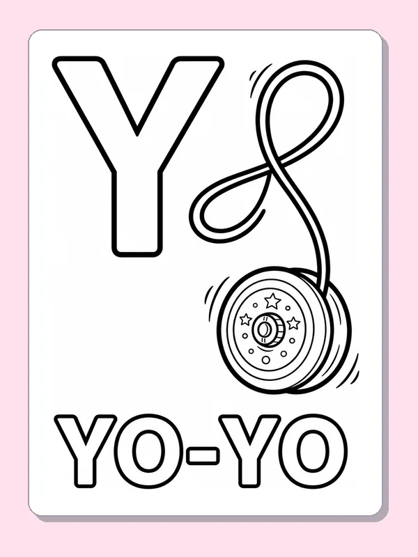 Y is for yo yo coloring page, printable black and white picture