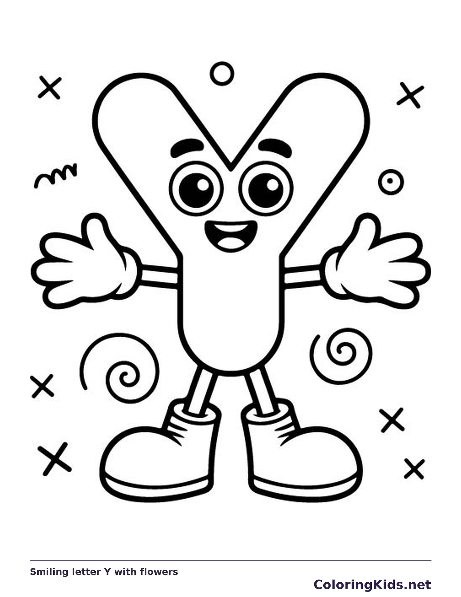 Smiling letter Y with flowers printable letter Y coloring page with outlined letter and picture