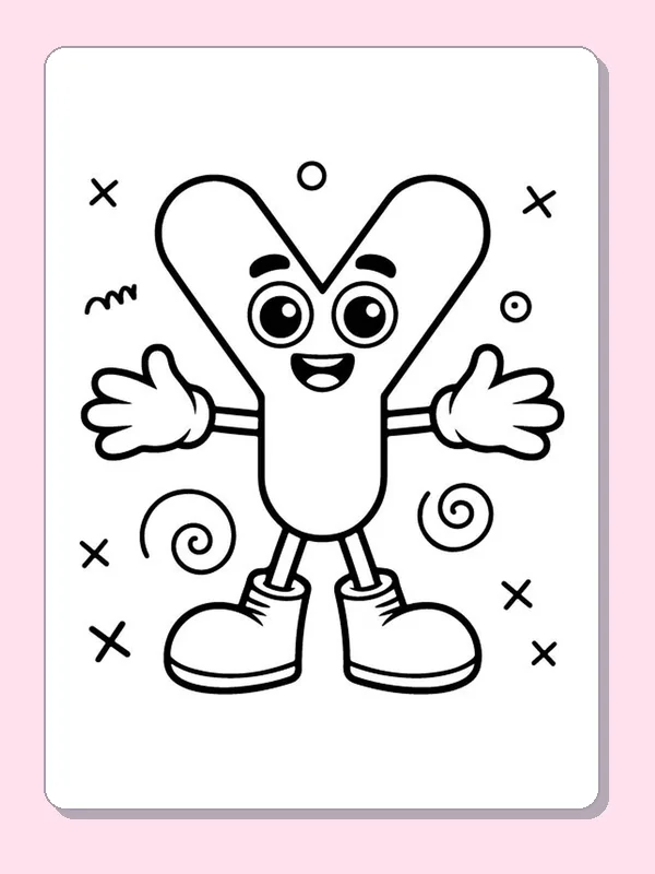 Smiling letter Y with flowers printable letter Y coloring page with outlined letter and picture