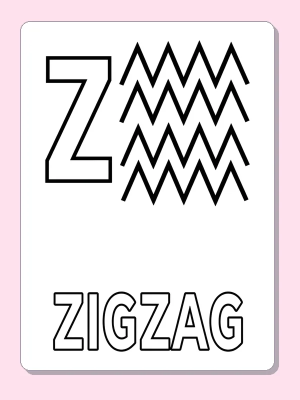 Z is for zigzag printable letter Z coloring page with outlined letter and picture