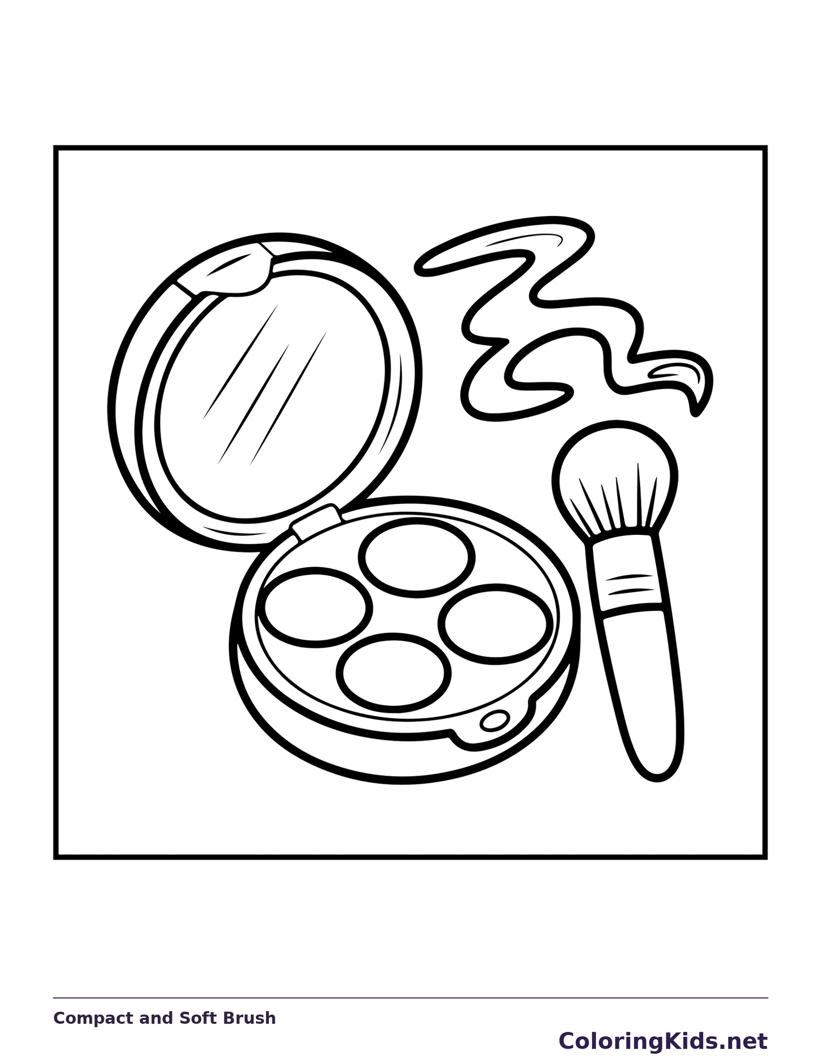 Open four-pan compact with a soft makeup brush and swatch line