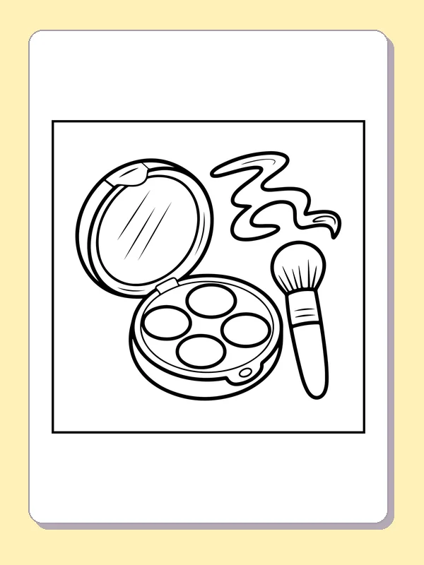 Open four-pan compact with a soft makeup brush and swatch line
