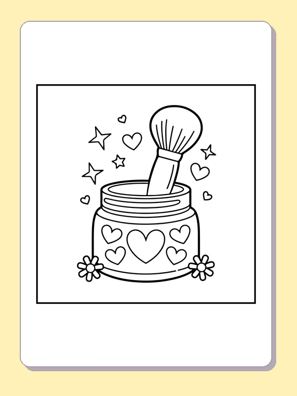 Makeup brush in a jar covered with hearts and tiny flowers
