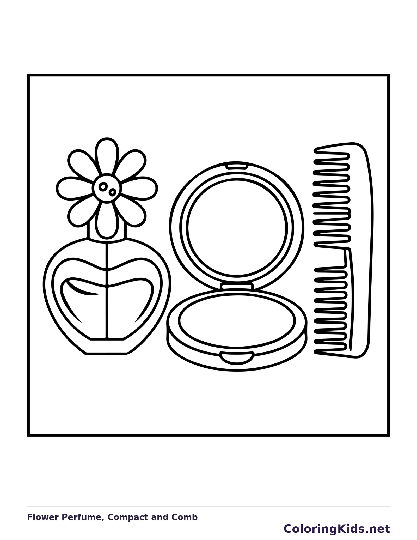 Flower-shaped perfume bottle, open round compact and comb