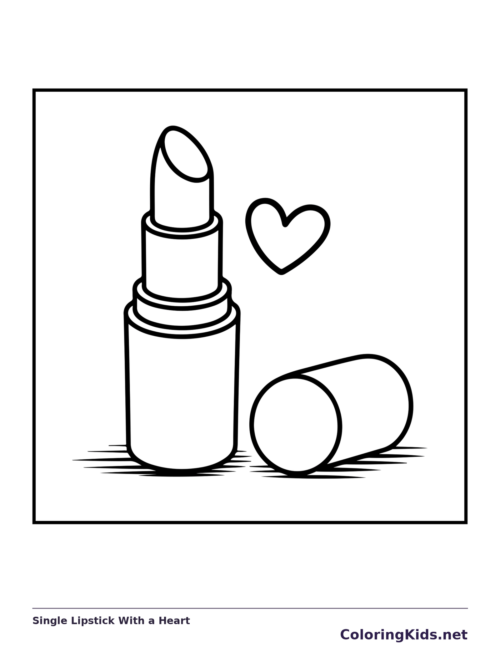 Single upright lipstick with detached cap and outlined heart