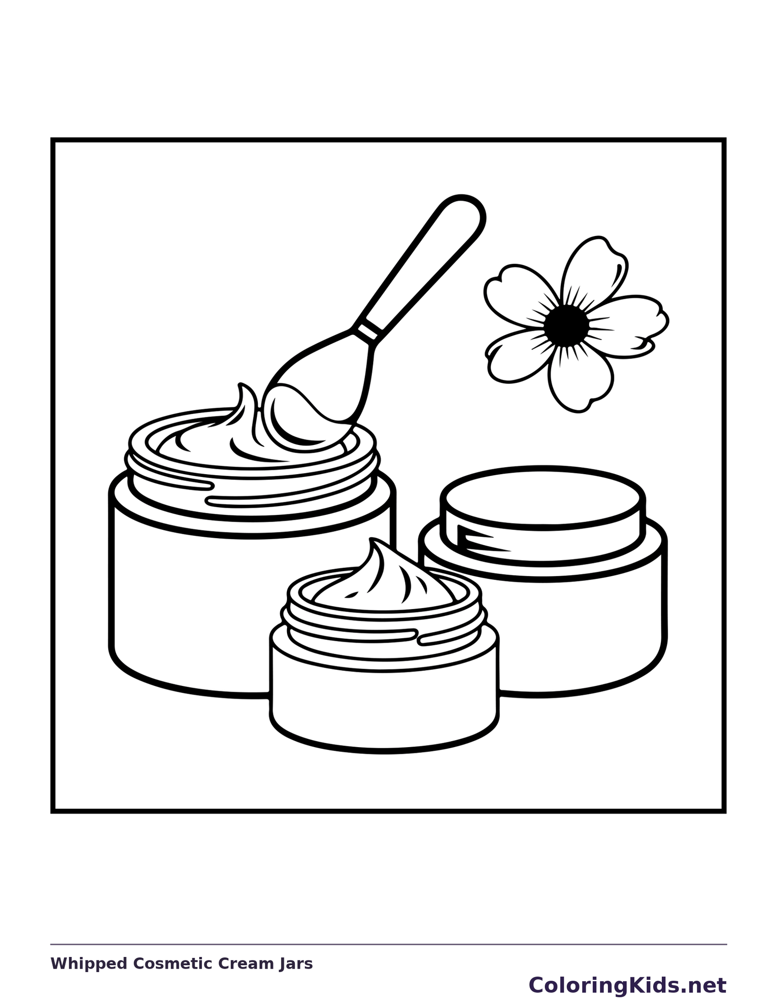 Cosmetic cream jars with whipped swirls and a small spatula