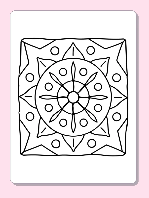Black and white printable eight-point flower wheel coloring sheet