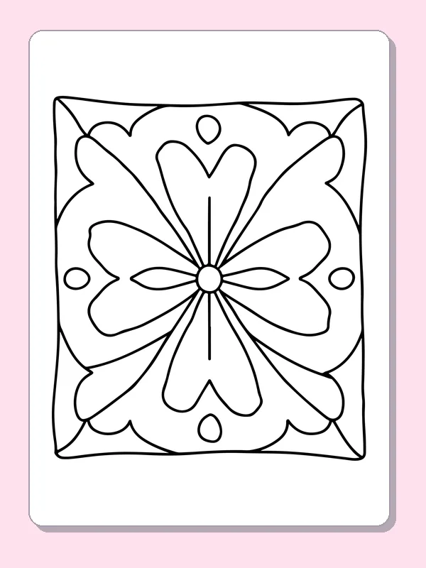 Black and white printable four broad petals around a small center coloring sheet