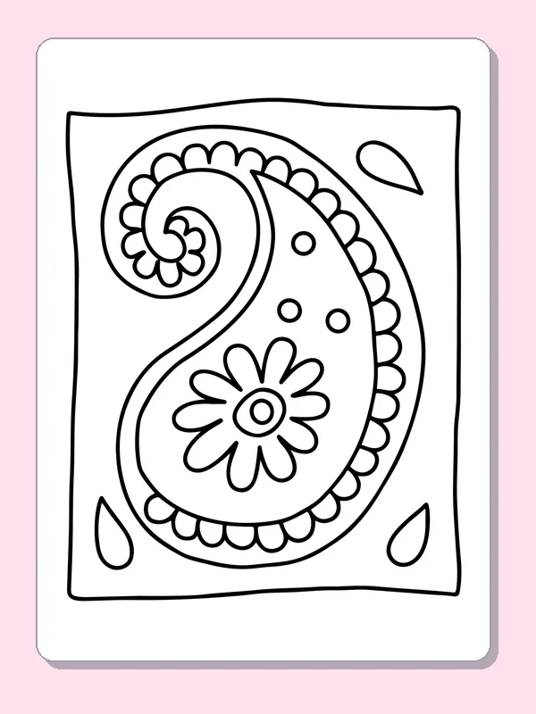 Black and white printable paisley with a small daisy coloring sheet