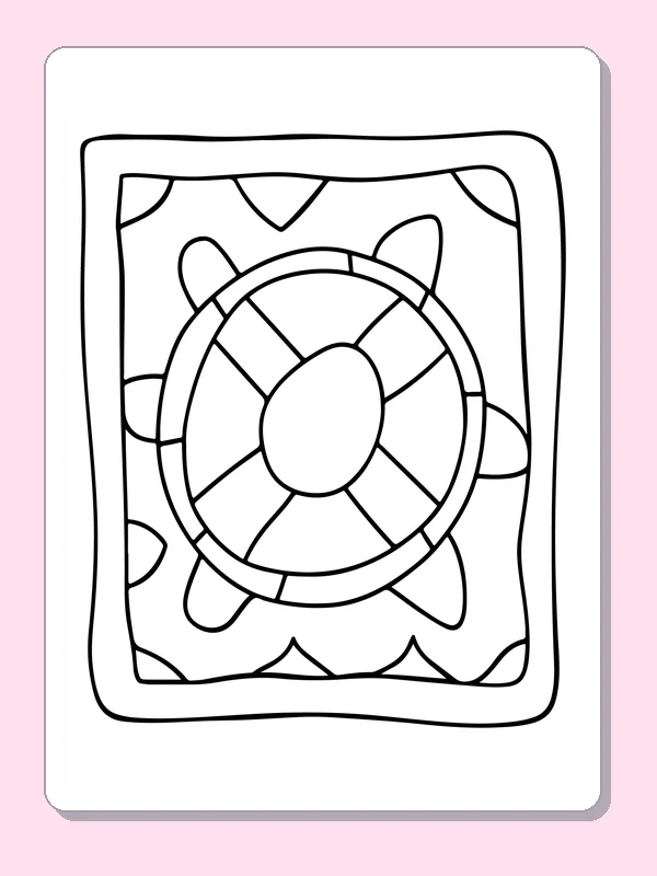 Black and white printable round wheel with petal corners coloring sheet