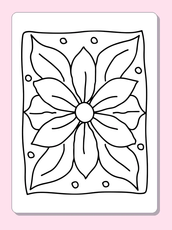Black and white printable wide-petal flower with dots coloring sheet