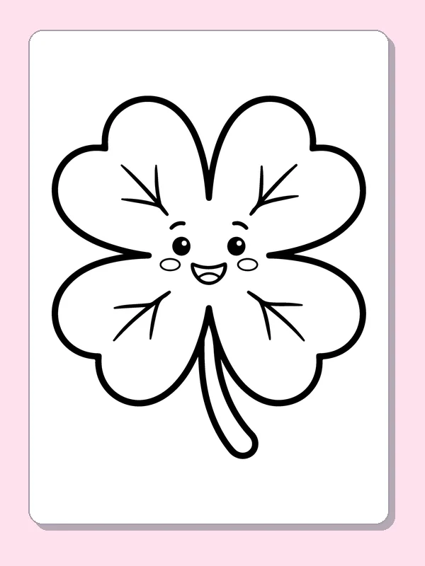 Single large smiling four-leaf clover with open leaves and a short stem