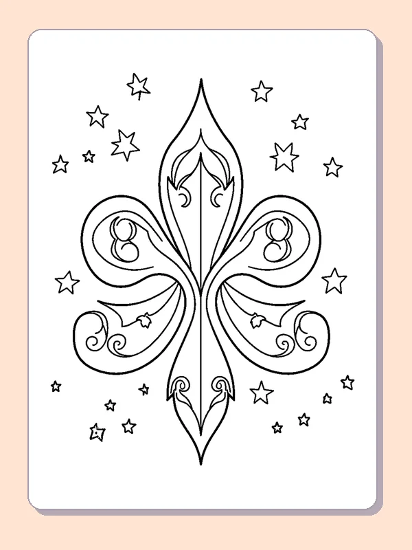 Fleur-de-Lis with Scattered Stars coloring page preview