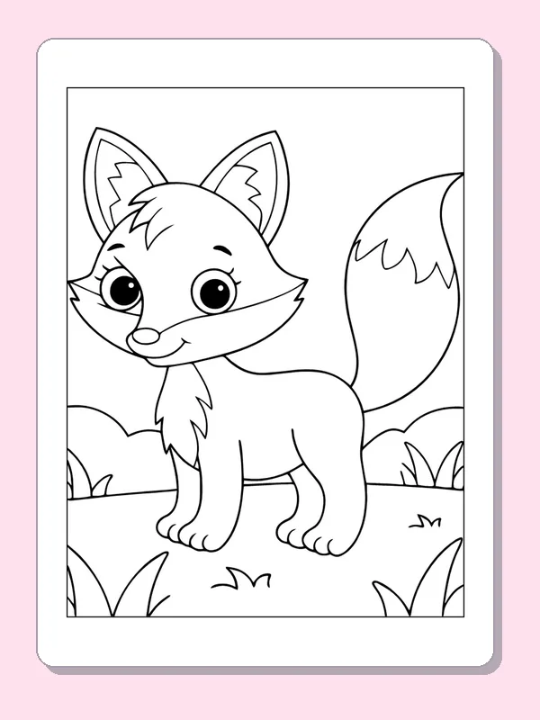 Fox in a Grassy Clearing coloring page: black and white line art to print or color online