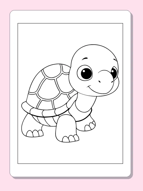 Turtle with a Panelled Shell coloring page: black and white line art to print or color online