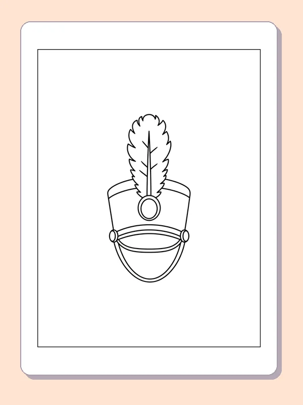 Plumed Hat with an Oval Badge coloring page: black and white line art to print or color online
