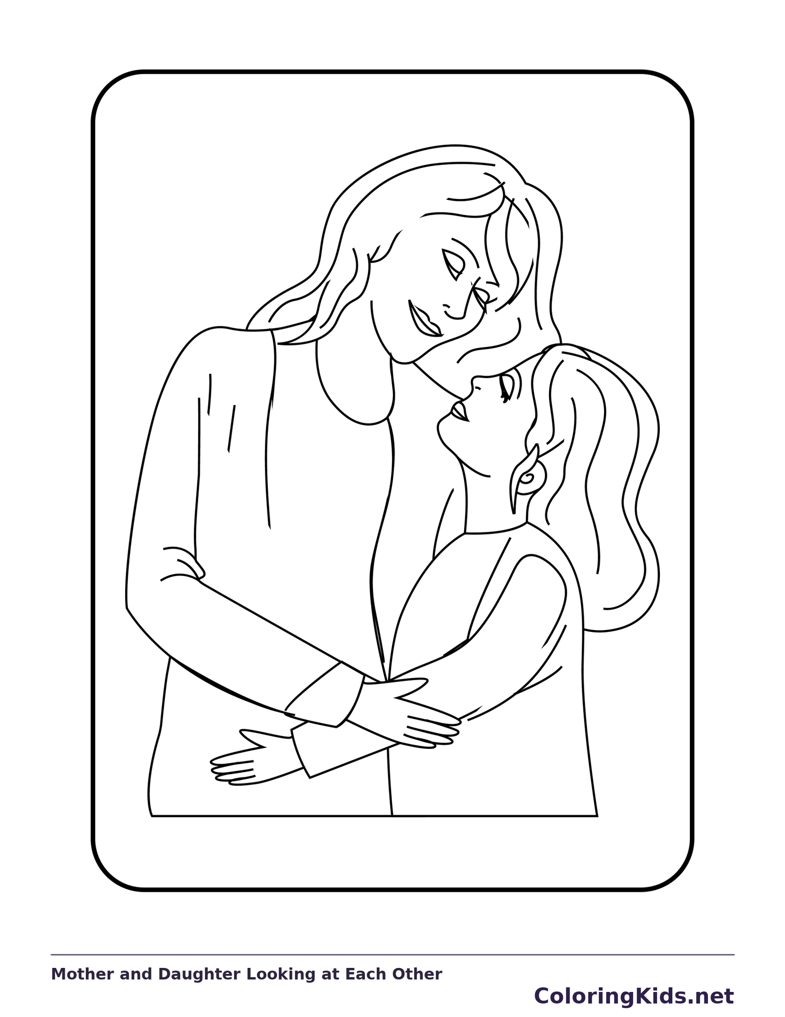 Mother and daughter facing one another and holding each other