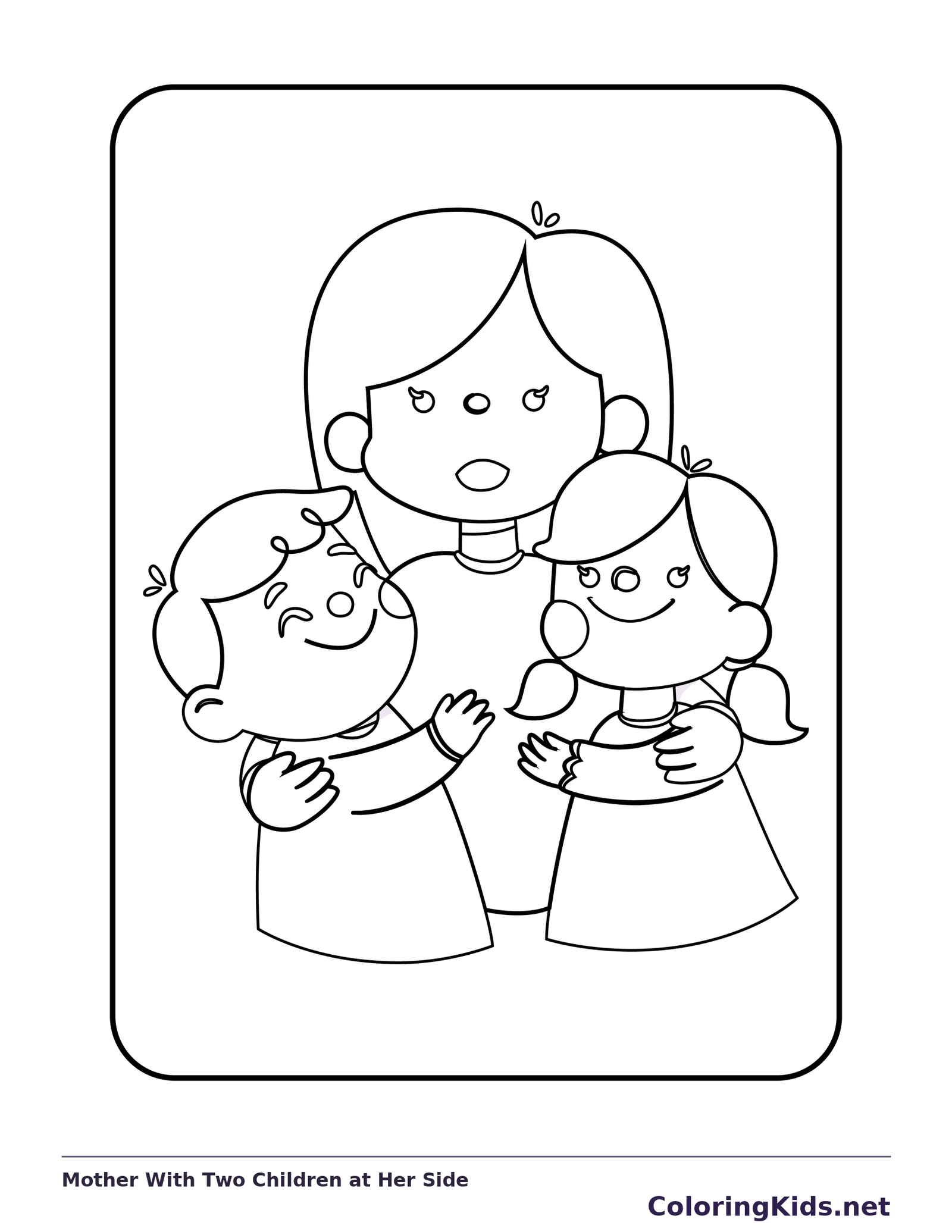 Mother standing with two children close to her sides