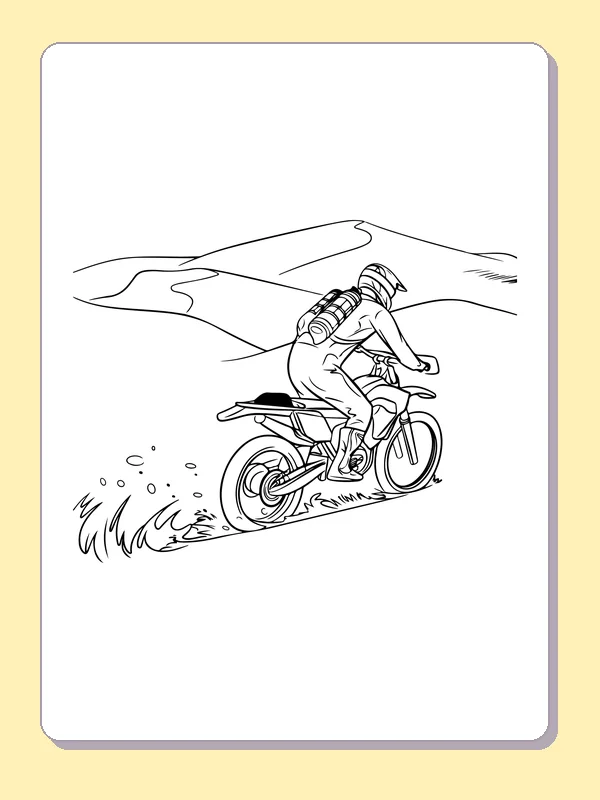 Black and white printable rider splashing through shallow water coloring sheet