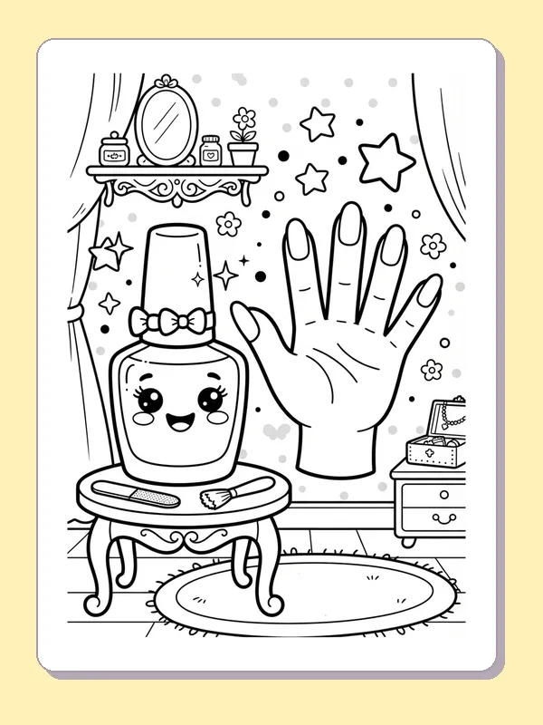 Smiling polish bottle and large hand in a vanity room
