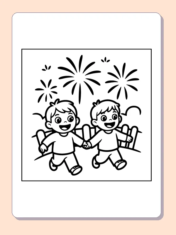 Friends Carrying Gifts coloring page: black and white line art to print or color online