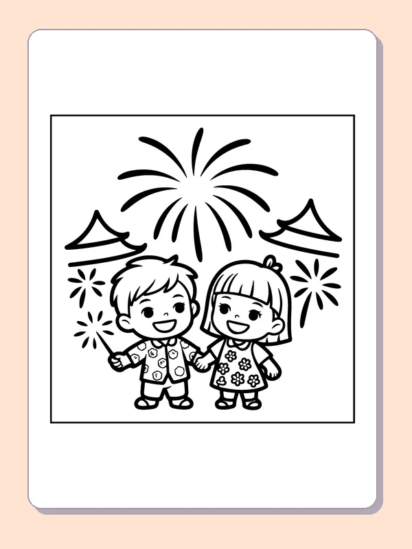 Friends in Patterned Outfits coloring page: black and white line art to print or color online
