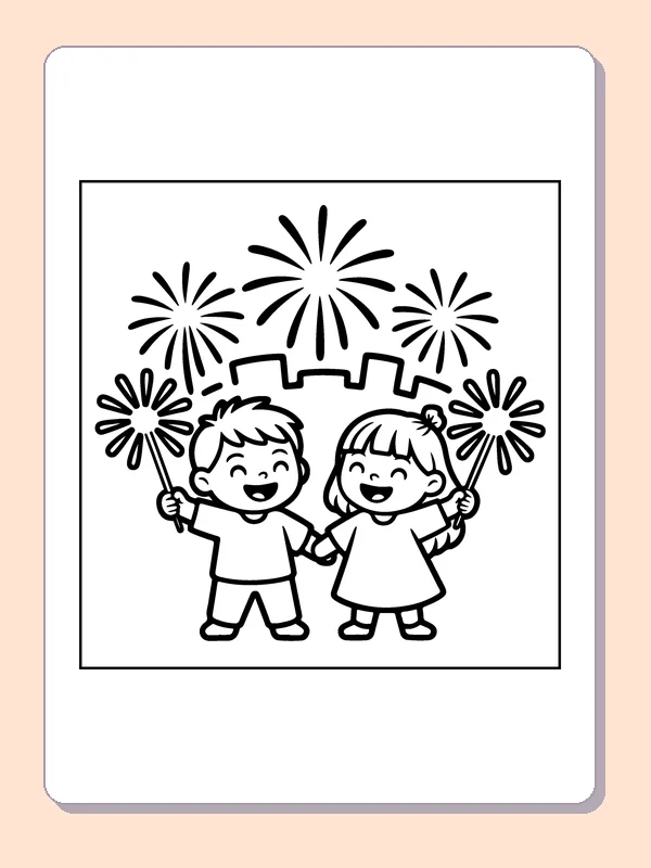 Friends with Star Wands coloring page: black and white line art to print or color online