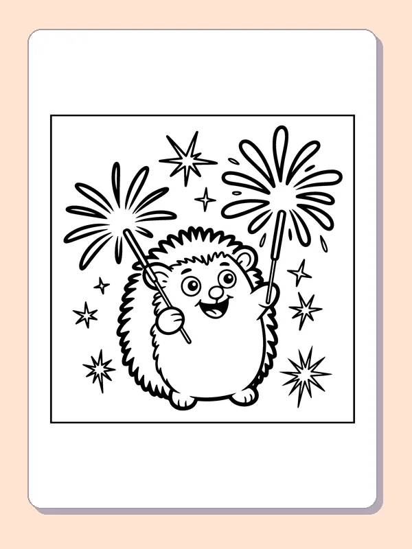 Hedgehog at the Celebration coloring page: black and white line art to print or color online