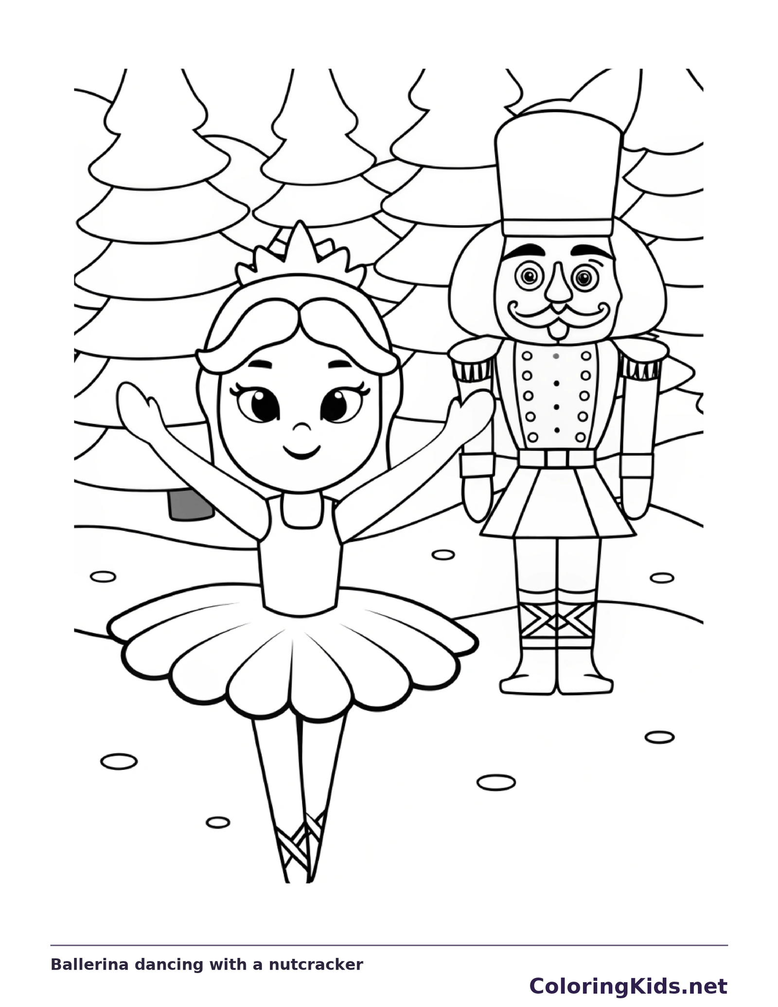 Ballerina dancing in the snow beside a nutcracker toy soldier