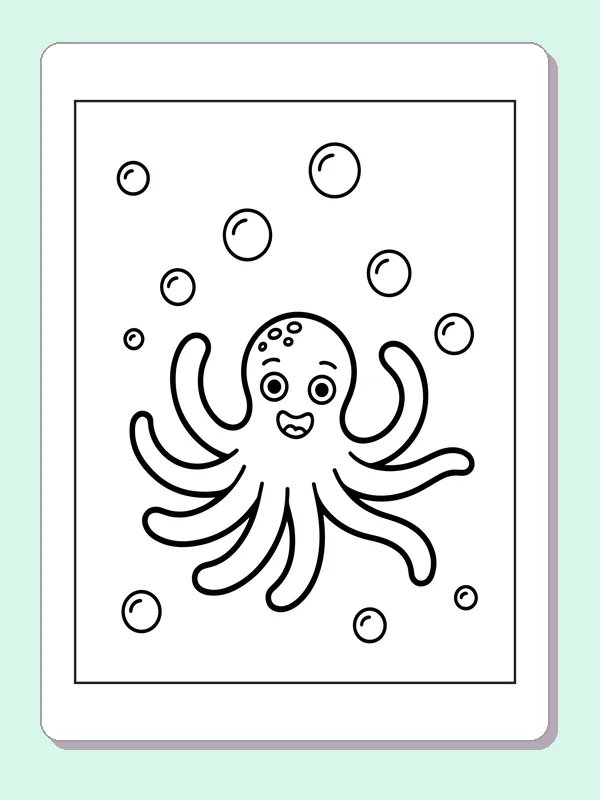 Black and white printable octopus spreading eight arms coloring sheet