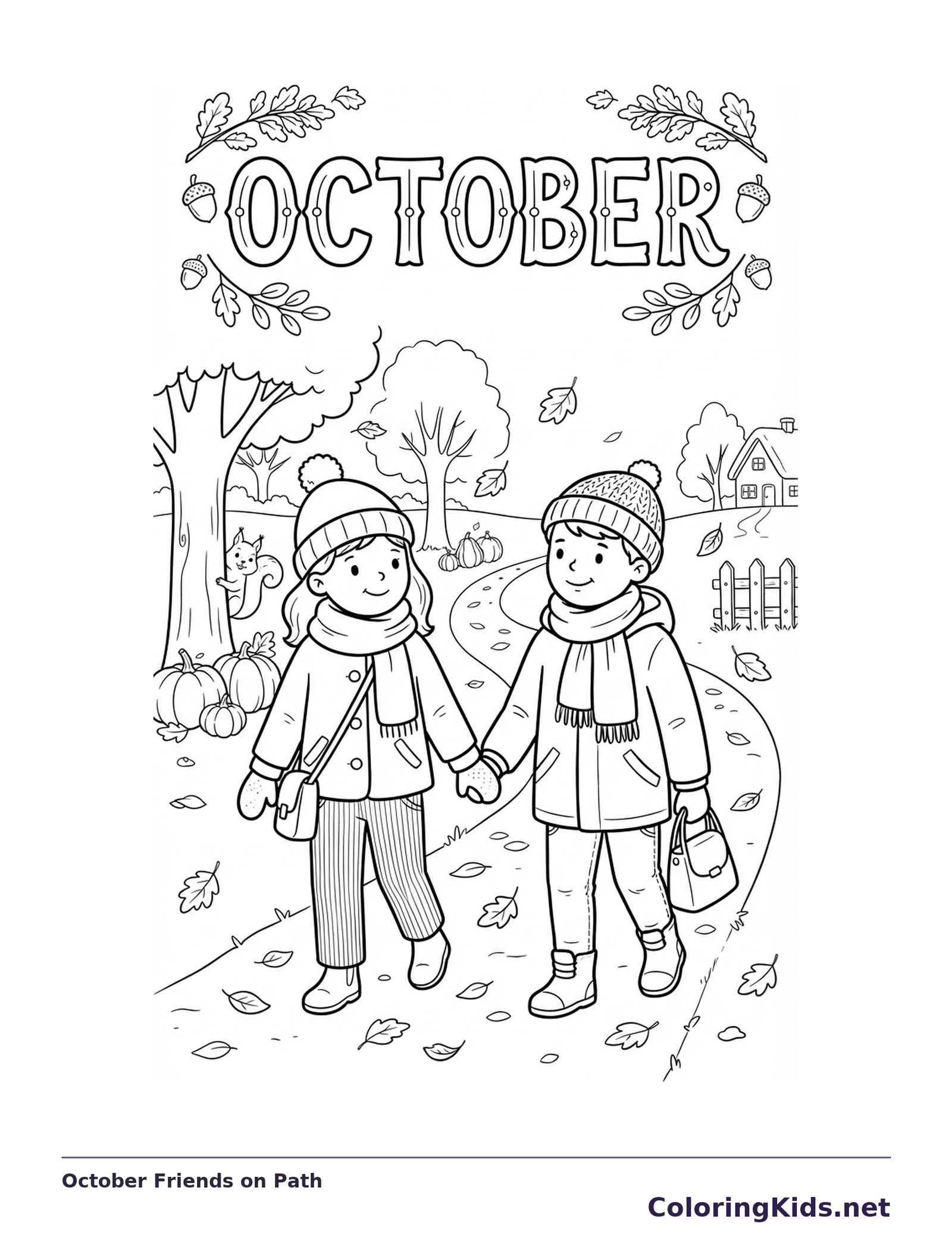 October Friends on Path coloring page | ColoringKids.net