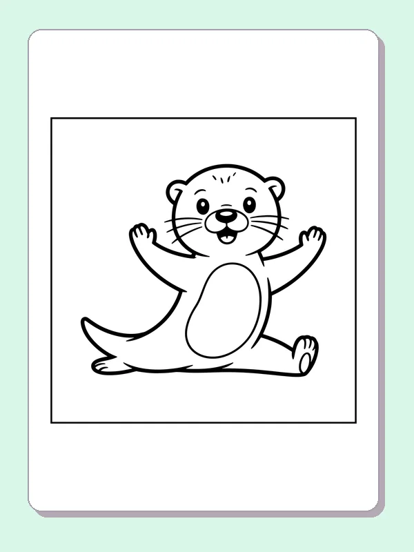 Black and white printable otter waving with open paws coloring sheet