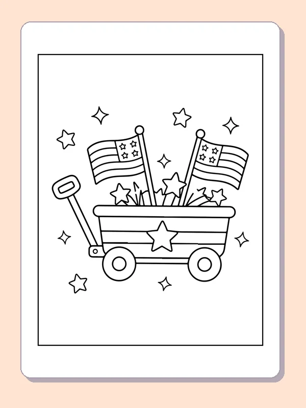 Black and white printable flag wagon with sand toys coloring sheet