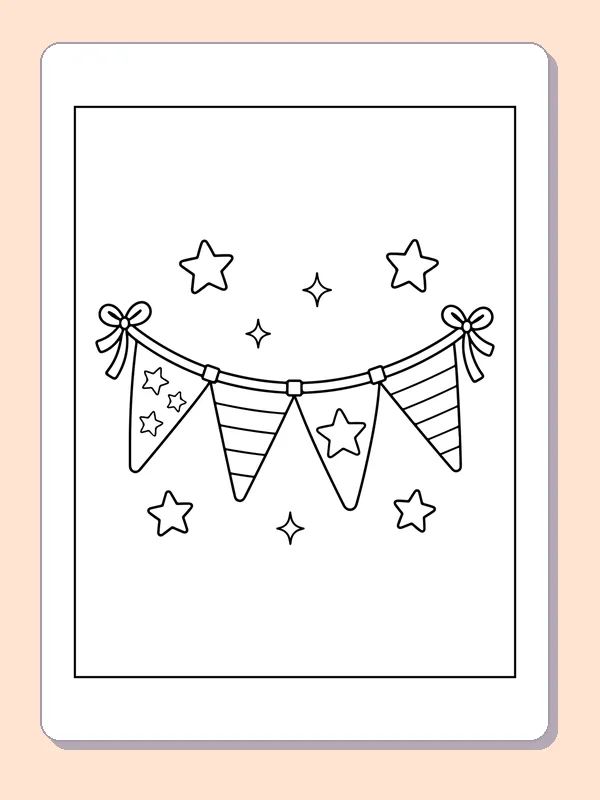 Black and white printable string of stars and stripes bunting coloring sheet