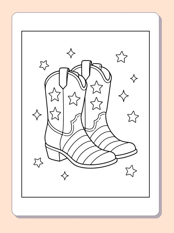Black and white printable striped cowboy boots coloring sheet