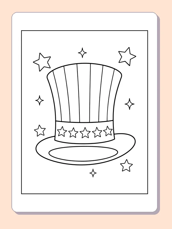 Black and white printable tall starred parade hat coloring sheet
