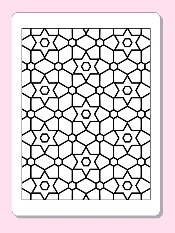 Black and white printable hexagon and small diamond pattern coloring sheet
