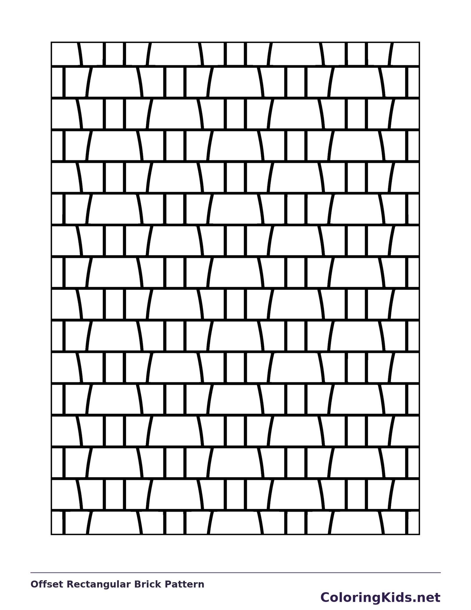 Black and white printable offset rectangular brick pattern coloring sheet
