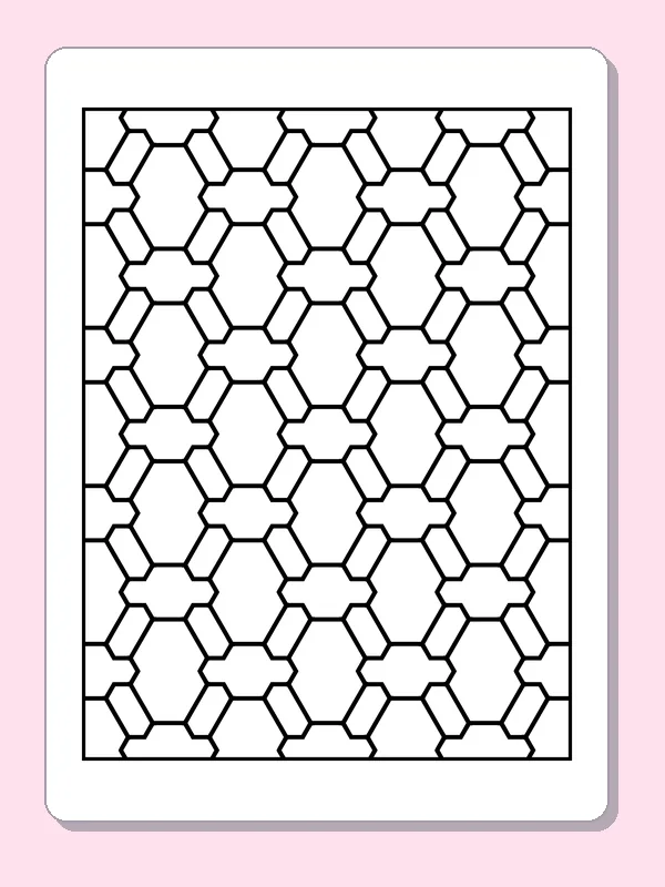 Black and white printable open hexagon chain pattern coloring sheet