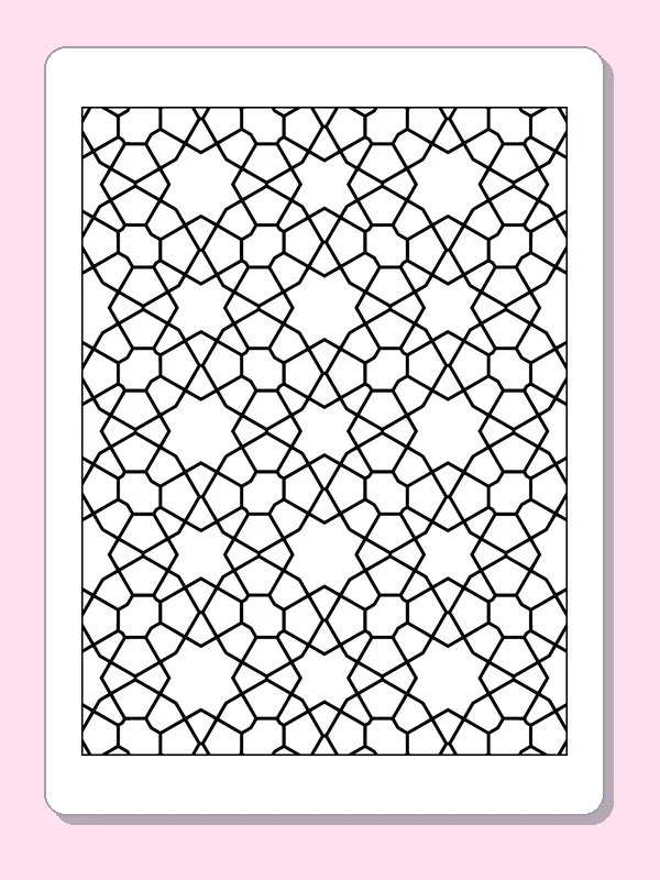 Black and white printable overlapping diamond star pattern coloring sheet