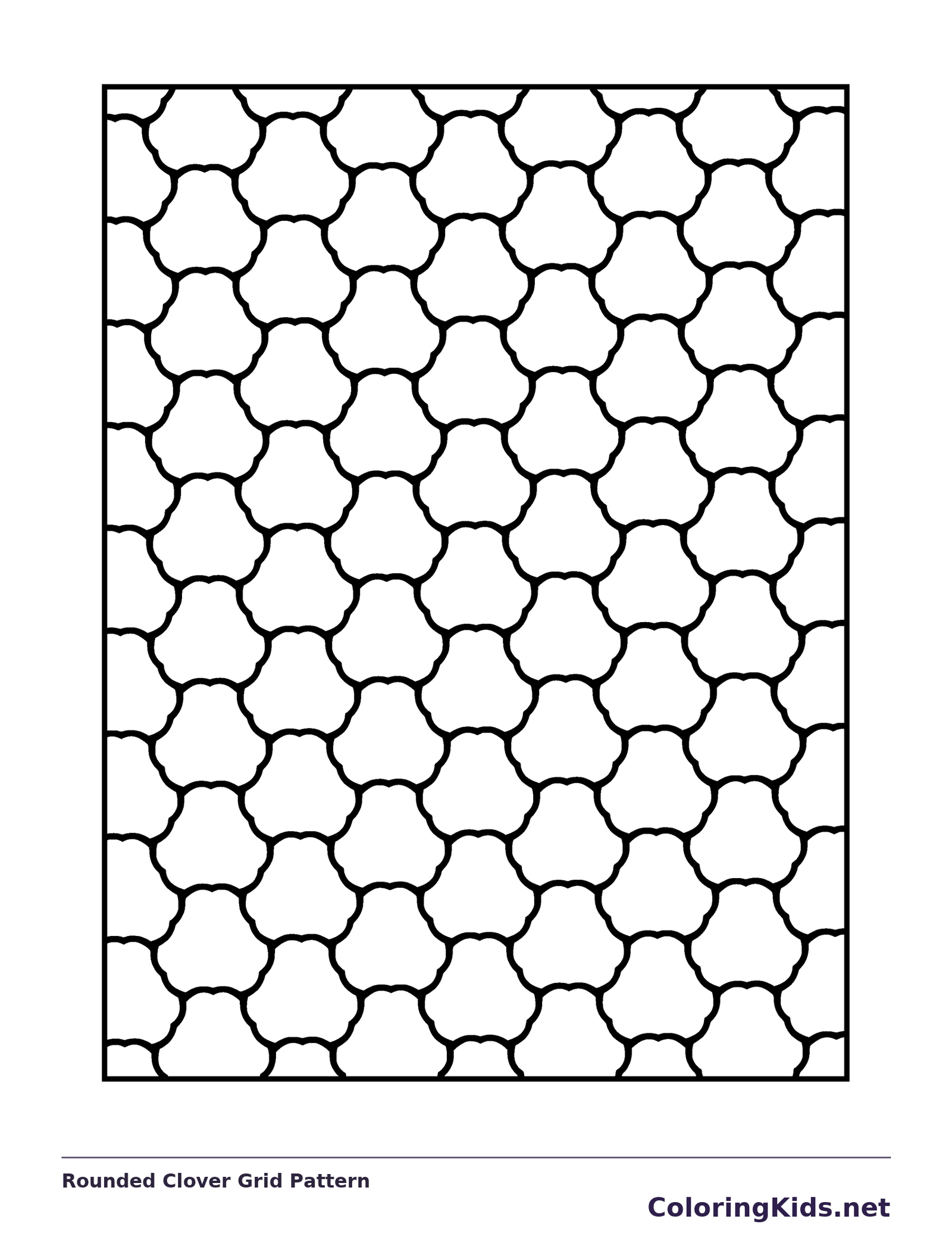 Black and white printable rounded clover grid pattern coloring sheet